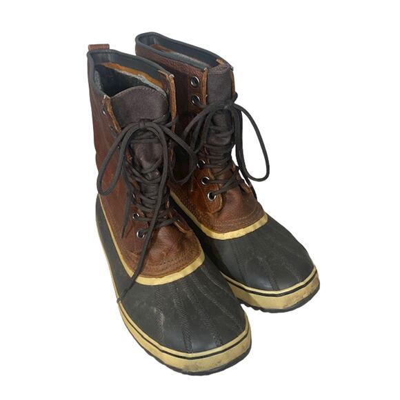 Sorel Brown Leather Lace Up Waterproof Winter Snow Rain Boots Men Sz 11 - Picture 1 of 15